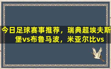今日足球赛事推荐，瑞典超埃夫斯堡vs布鲁马波，米亚尔比vs 天狼星